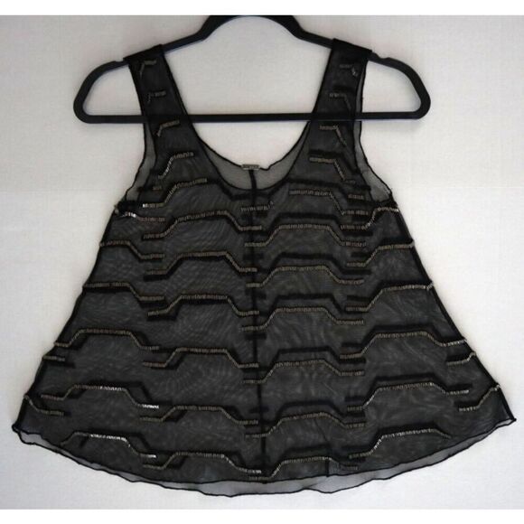 Chan Luu Women's Sz XS/Small Black Sheer Beaded Tank Top Cami - Picture 5 of 6